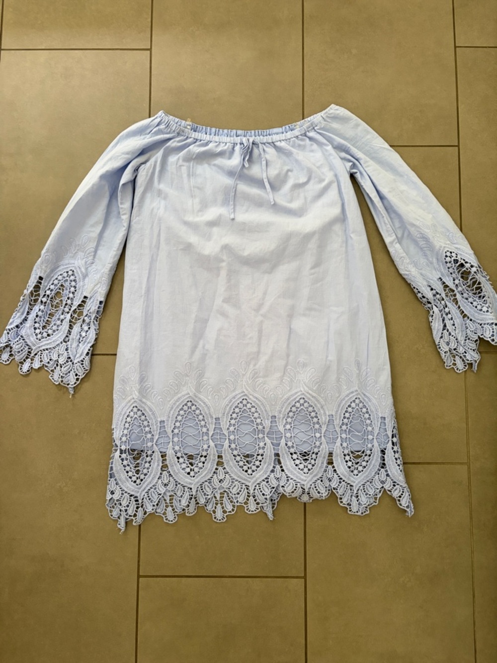 bp Light Blue Off-Shoulder Tunic with Crochet Hem